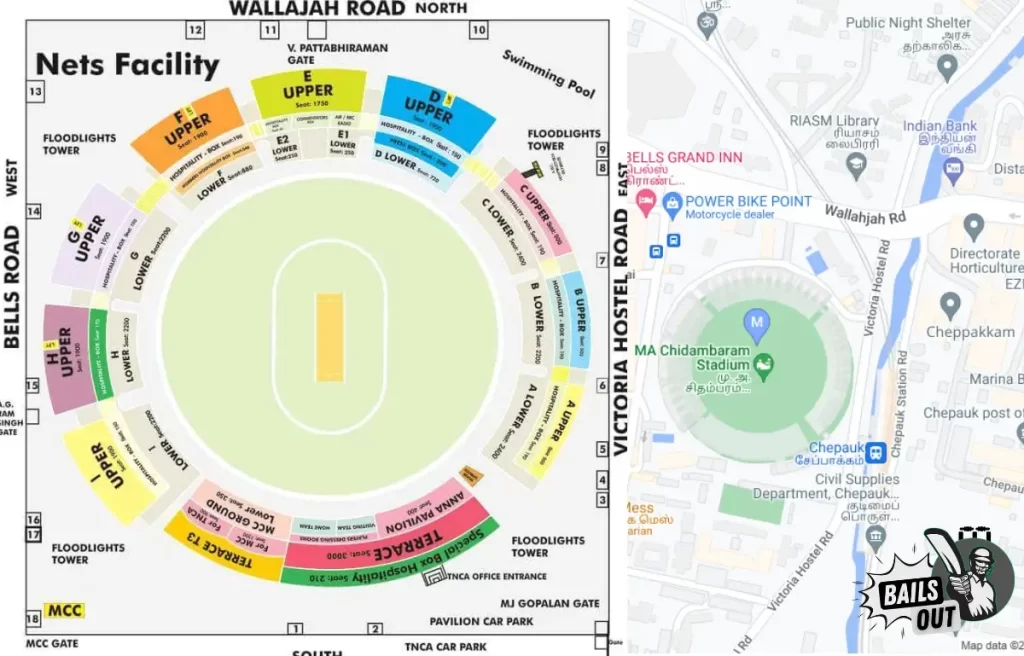 Chepauk Stadium Map location and enclosure